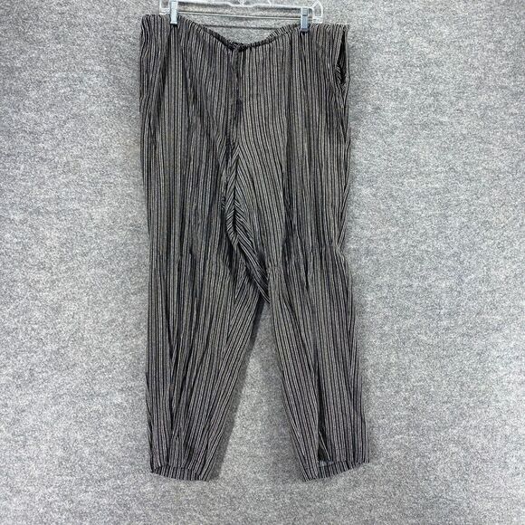 Sag Harbor Pants Women 2X Plus Black Striped High Rise Drawstring Flat Front - Picture 1 of 9